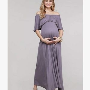 Off the Shoulder Purple Maternity Dress